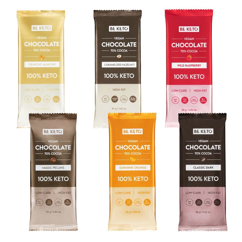 Wegańska Keto Czekolada z Olejem MCT BeKeto - Różne smaki 80 g (Smak: orzech-pekan)