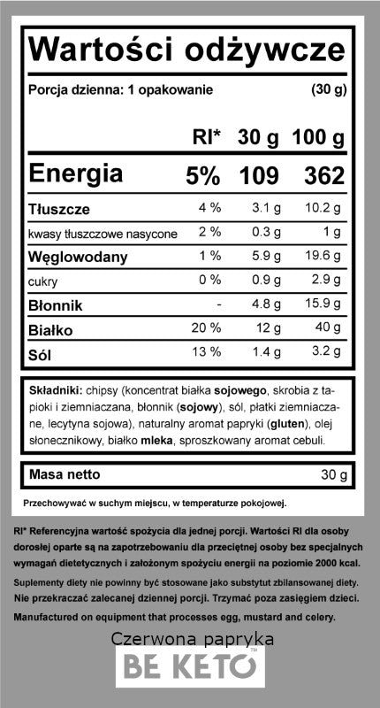 Keto Chipsy BeKeto - Ser & cebulka, Czerwona papryka oraz Orientalne pikantne - 30 g (Smak: swieza-czerwona-papryka)
