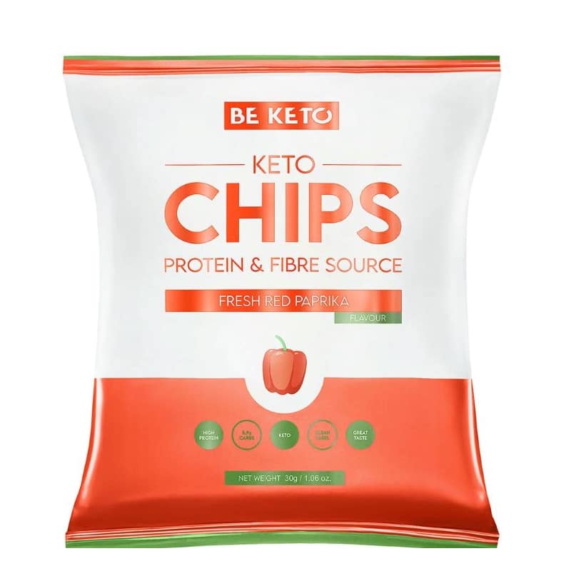 Keto Chipsy BeKeto - Ser & cebulka, Czerwona papryka oraz Orientalne pikantne - 30 g (Smak: swieza-czerwona-papryka)