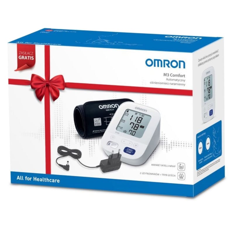 Ciśnieniomierz Omron M3 Comfort + zasilacz + dzienniczek - Zestaw prezentowy