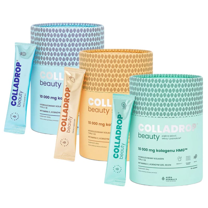 Colladrop Beauty kolagen HMG™ 10000 mg Aura Herbals - 30 saszetek różne smaki (Smak: ananas)