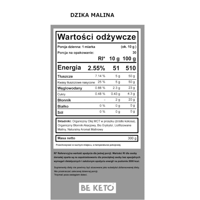 Olej MCT BeKeto w proszku 300 g - Różne smaki (Smak: naturalna-czekolada)
