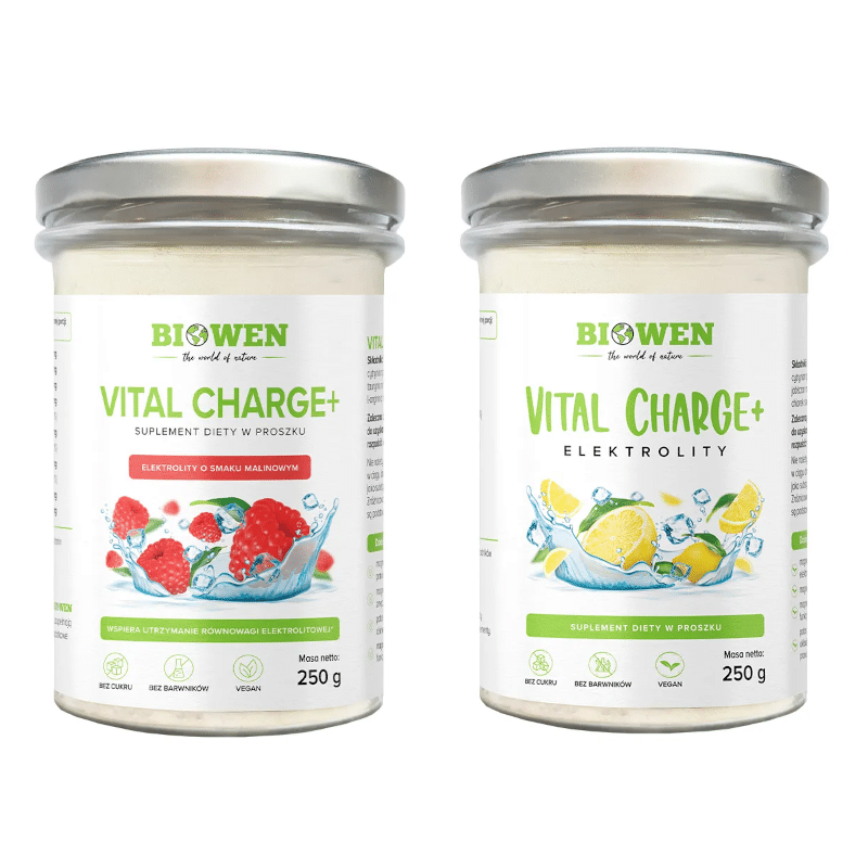 Elektrolity Vital Charge+ Biowen - 250 g o smaku malinowym i cytrynowym (Smak: cytrynowy)