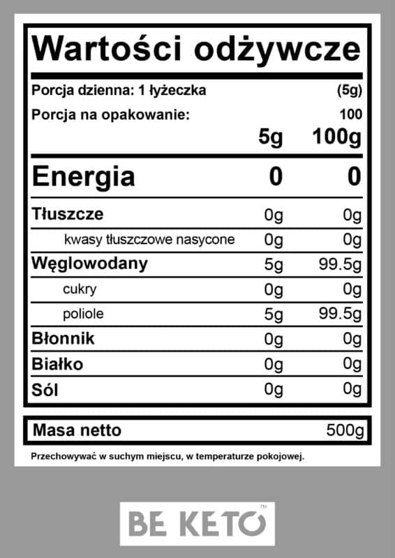 Erytrytol BeKeto - No1 Bio Organic Zaminnik cukru, zero kalorii - 500 g