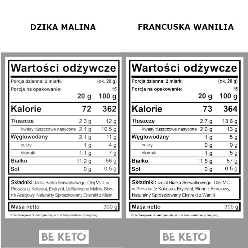 Keto Izolat Białka z olejem MCT BeKeto 300 g - Różne smaki (Smak: kokos-biala-czekolada)