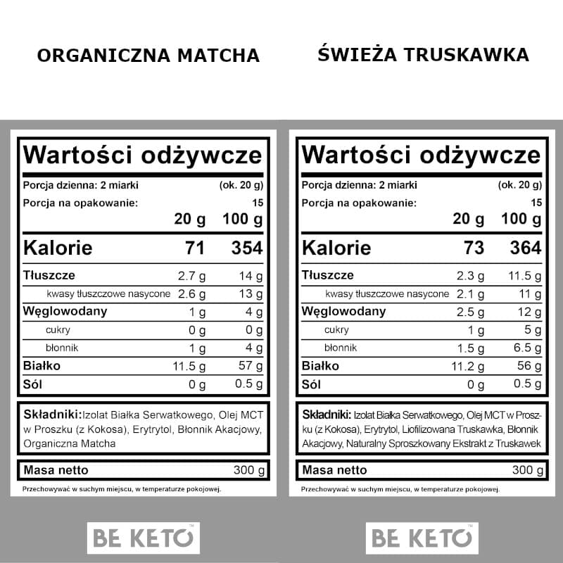 Keto Izolat Białka z olejem MCT BeKeto 300 g - Różne smaki (Smak: swieza-truskawka)
