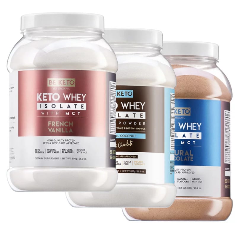 Keto Izolat Białka z olejem MCT BeKeto 800 g - 3 pyszne smaki (Smak: francuska-wanilia)
