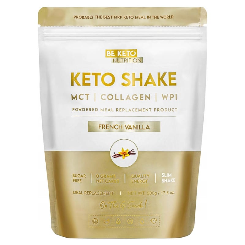 Keto Shake Wzbogacony Olejem MCT oraz Izolatem Białka BeKeto - Różne Smaki 500 g (Smak: francuska-wanilia)