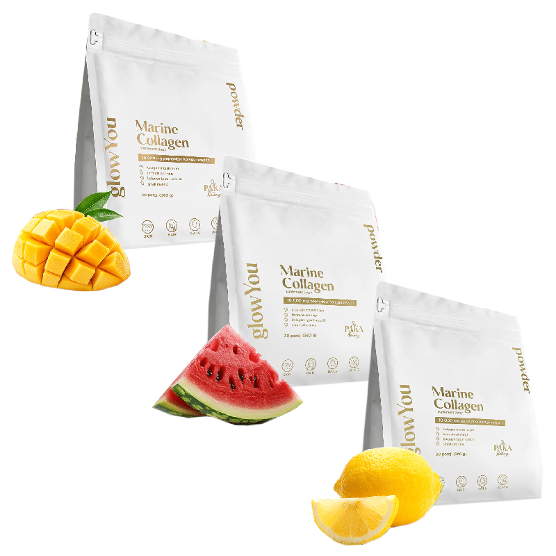 Kolagen morski glowYou Paka Natury - 10 000 mg - 30 porcji do picia o smaku Mango, Arbuz i Cytryna (Smak: arbuz)