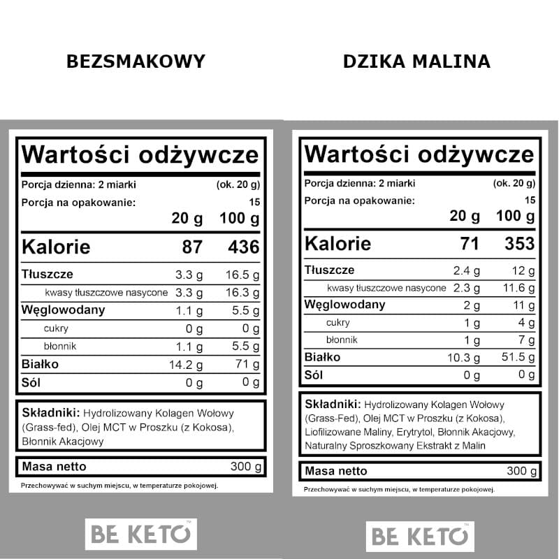 Kolagen z olejem MCT BeKeto w proszku 300 g - Różne smaki (Smak: dzika-malina)
