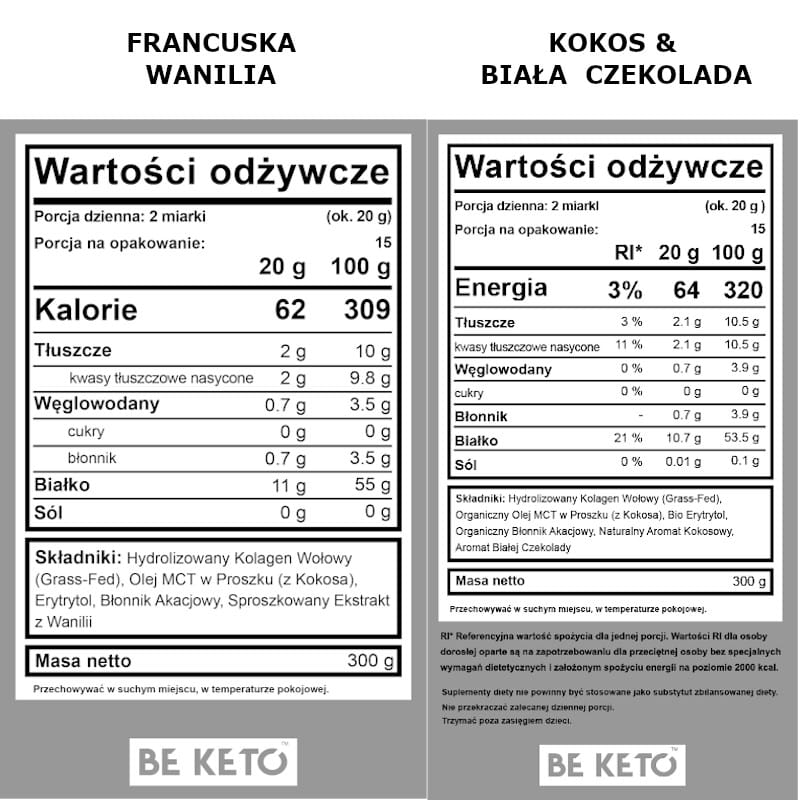 Kolagen z olejem MCT BeKeto w proszku 300 g - Różne smaki (Smak: francuska-wanilia)