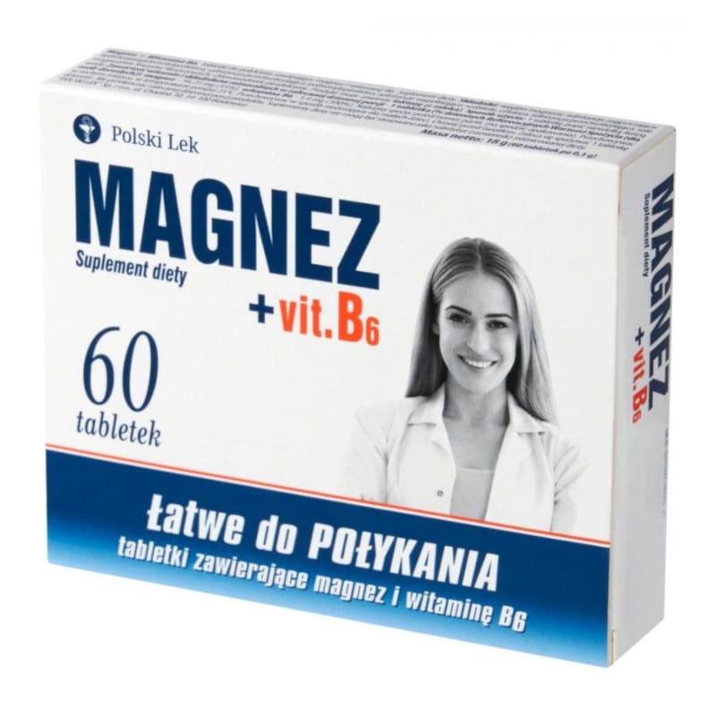 MAGNEZ + Witamina B6 Polski Lek - Wspomaga układ nerwowy - 60 tabletek