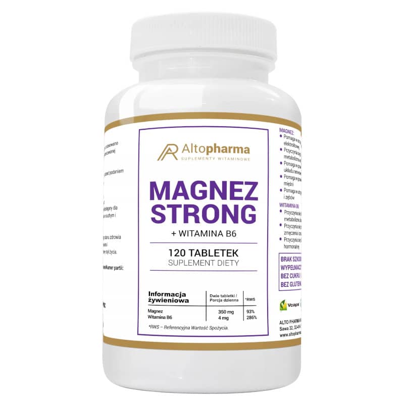 Magnez Strong + Witamina B6 Alto Pharma Odpowiedni dla wegan - 120 tabletek