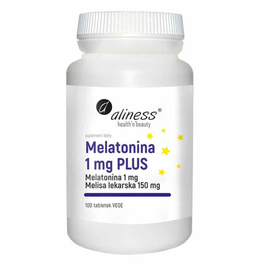 Melatonina 1 mg PLUS Melisa lekarska 150 mg Aliness - Zdrowy i spokojny sen - 100 tabletek