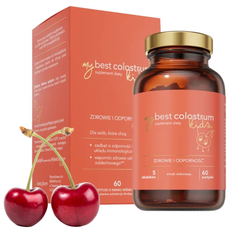 MyBestColostrum Kids MyBestPharm - Wsparcie odporności dla dzieci - 60 pastylek do ssania (Smak: truskawkowy)