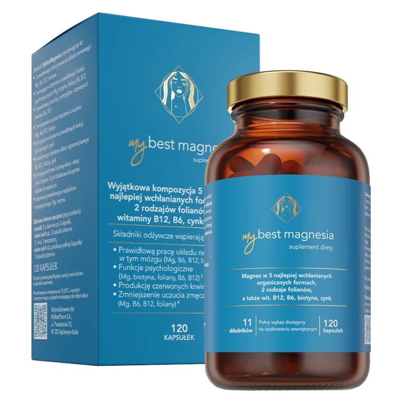 MyBestMagnesia Magnez w 5 formach + Witamina B12, B6, biotyna, cynk MyBestPharm - 120 kapsułek