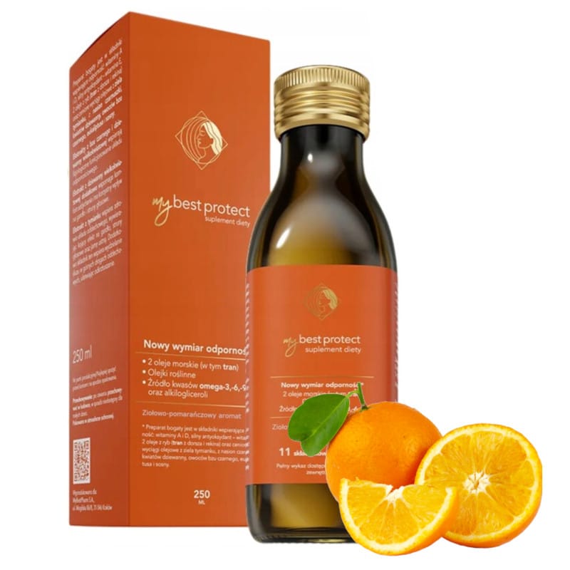 MyBestProtect Preparat na wzmocnienie odporności MyBestPharm 250 ml - Smak malinowy i pomarańczowy (Smak: ziolowo-pomaranczowy)