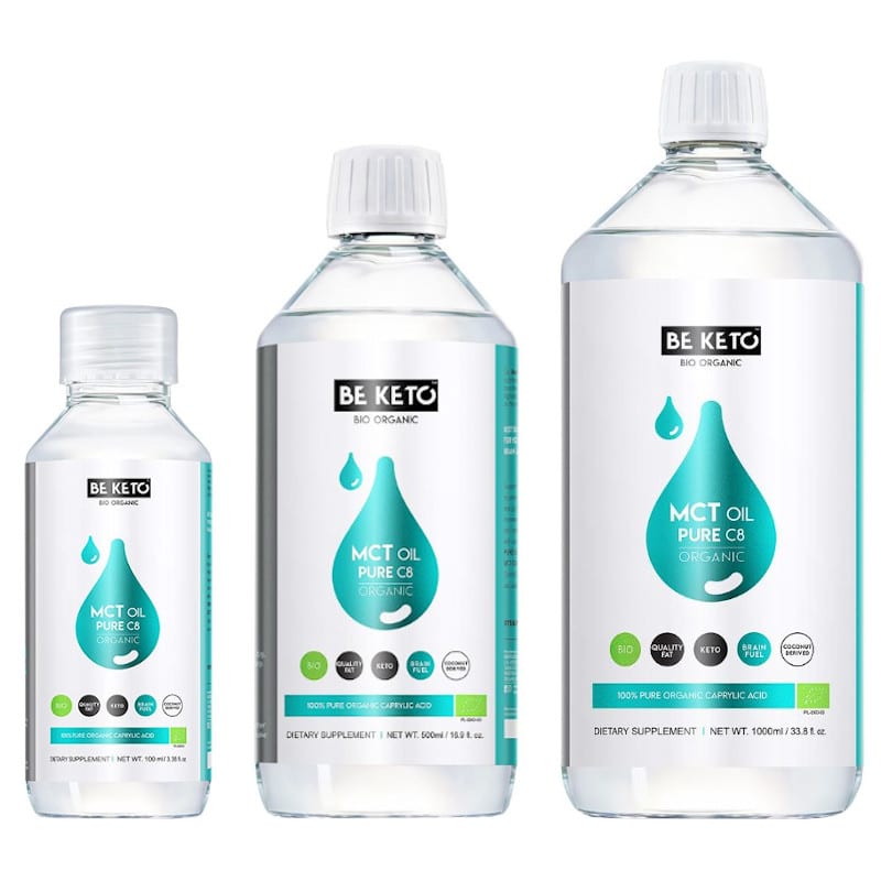 Olej MCT 100% C8 BeKeto - Podstawa diety ketogenicznej - 100, 500 lub 1000 ml (Pojemnosc: 1000-ml)