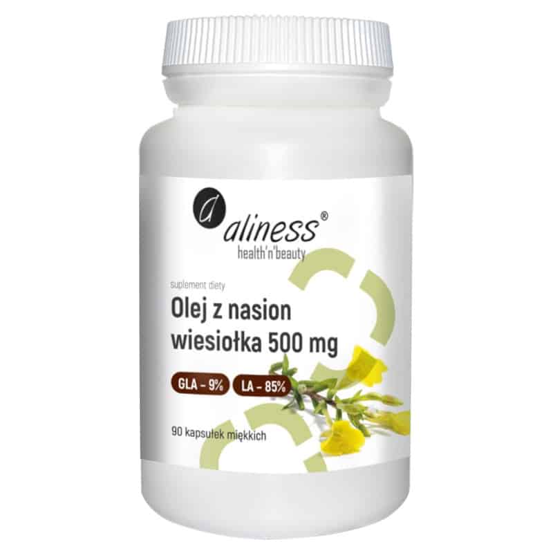 Olej z nasion wiesiołka 500 mg Aliness - Wspomaga cholesterol - 90 kapsułek miękkich