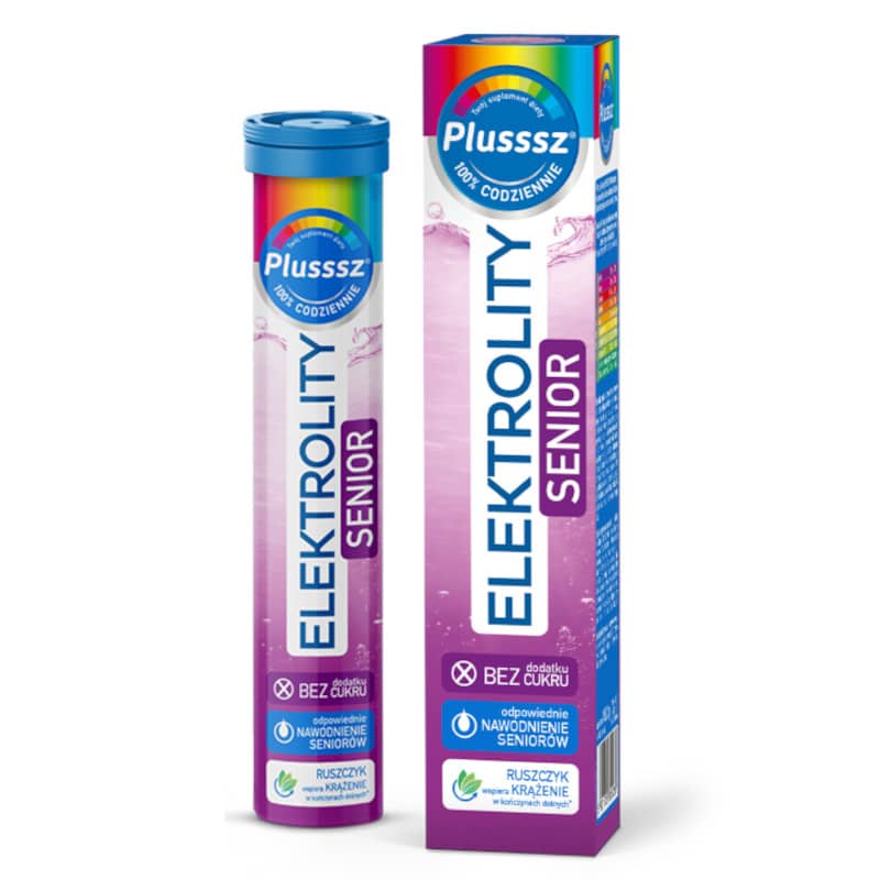 Plusssz ELEKTROLITY SENIOR Complex Polski Lek - 24 tabletek musujących o smaku malina - cytryna