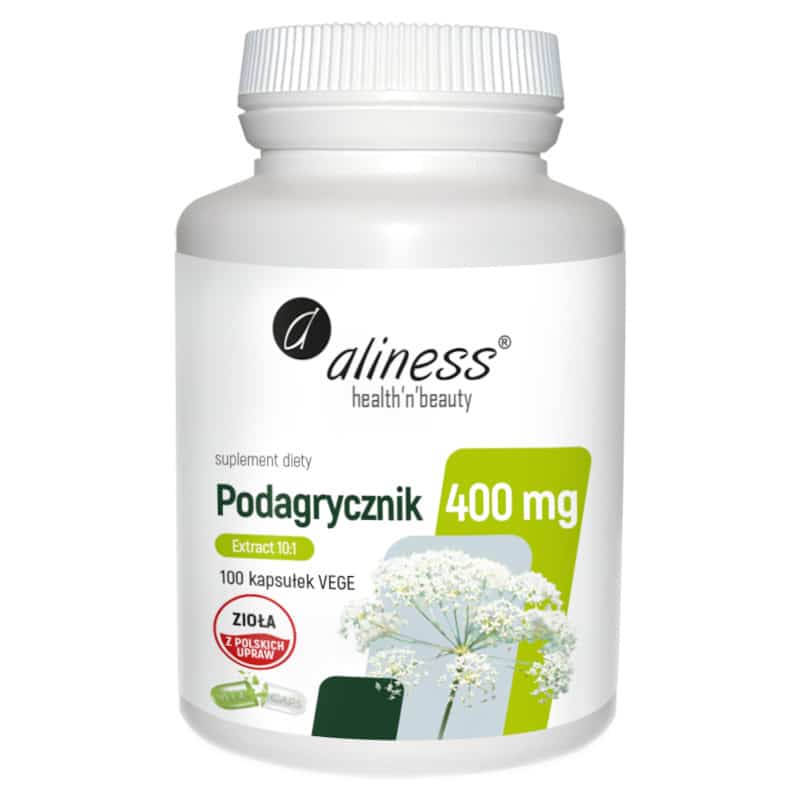 Podagrycznik ekstrakt 10:1 400mg Aliness - Poprawia funkcjonowanie wątroby, nerek i przewodu pokarmowego - 100 kapsułek
