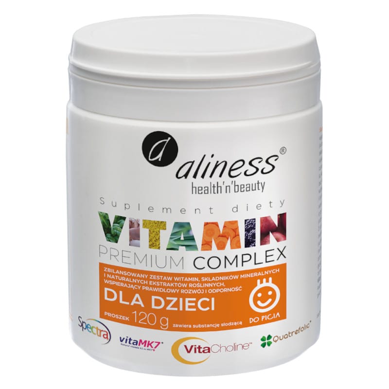 Vitamin Premium Complex dla dzieci do picia Aliness - Wspiera rozwój i odporność - proszek 120 g