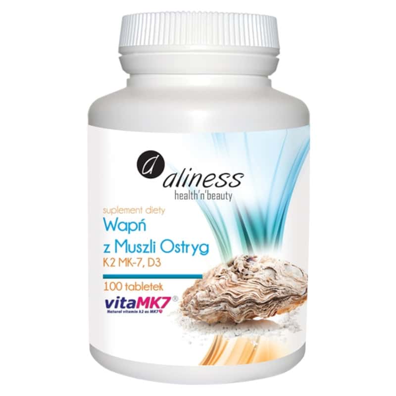 Wapń z Muszli Ostryg, witamina K2 MK-7 i witamina D3 Aliness - 100 tabletek