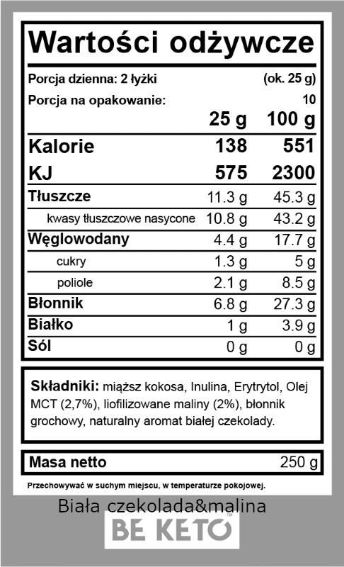 Keto Krem z Olejem MCT BeKeto - Różne Smaki 250 g (Smak: krolowa-makadamia)
