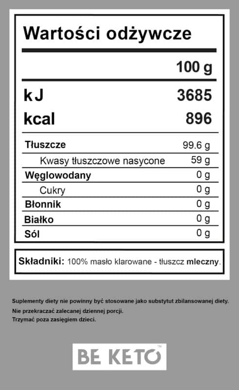 Masło klarowane Ghee BeKeto - Bogate w witaminy A, D, E i K - 240 g