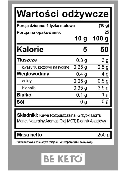 Kawa Rozpuszczalna Beketo – Brain Fuel z Olejem MCT i Lion’s Mane – Francuska Wanilia 250g