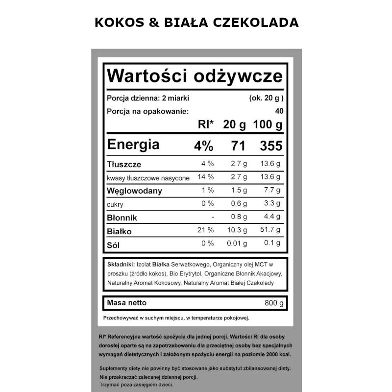 Keto Izolat Białka z olejem MCT BeKeto 800 g - 3 pyszne smaki (Smak: naturalna-czekolada)