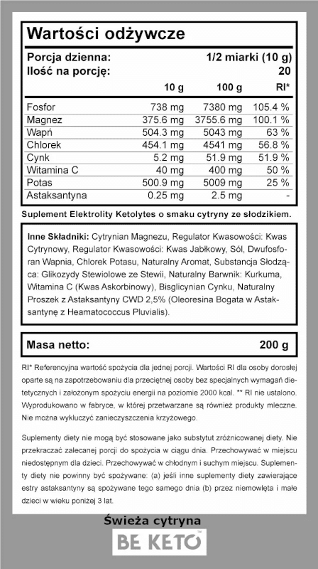 Elektrolity Ketolytes w proszku BeKeto - Różne smaki - 200 g (Smak: wisnia-truskawka)
