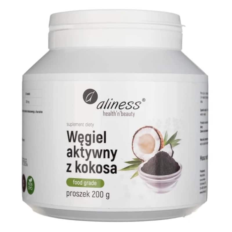 Węgiel aktywny z kokosa Food Grade Aliness - Wsparcie dla układu trawiennego - 200 g