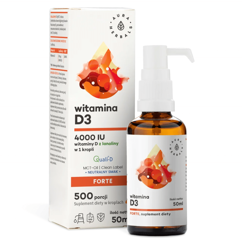 Witamina D3 4000 IU, MCT Aura Herbals - Wsparcie dla organizmu - 50 ml krople