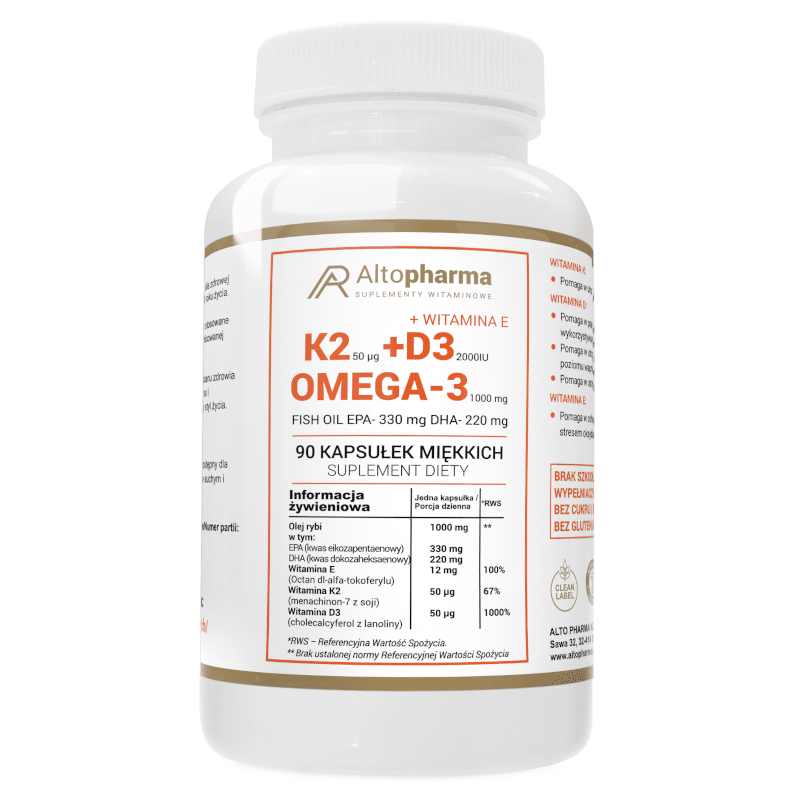 Witamina K2 + D3 2000IU Vit E + Omega-3 Alto Pharma - Wsparcie dla organizmu - 90 kapsułek