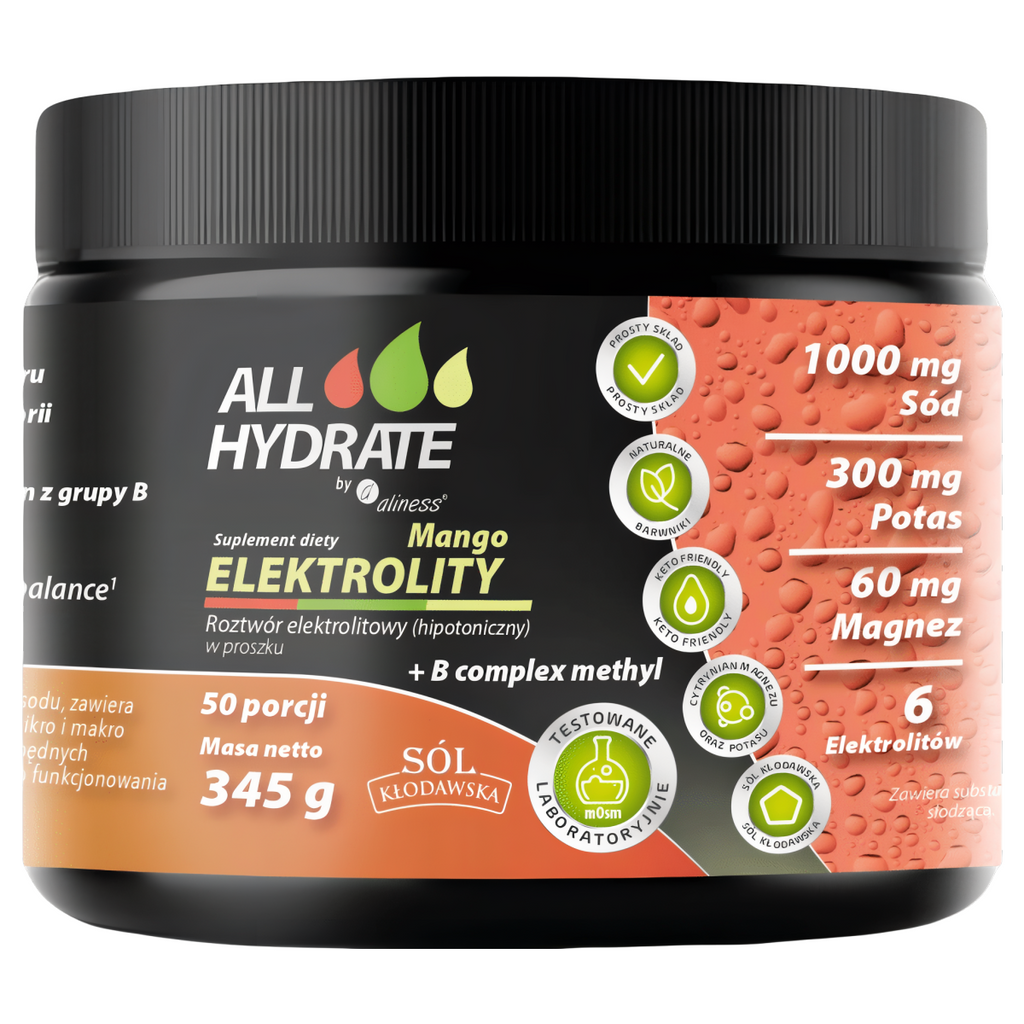 ALLHydrate Aliness -  Elektrolity Mango + B complex methyl - 345g o smaku mango
