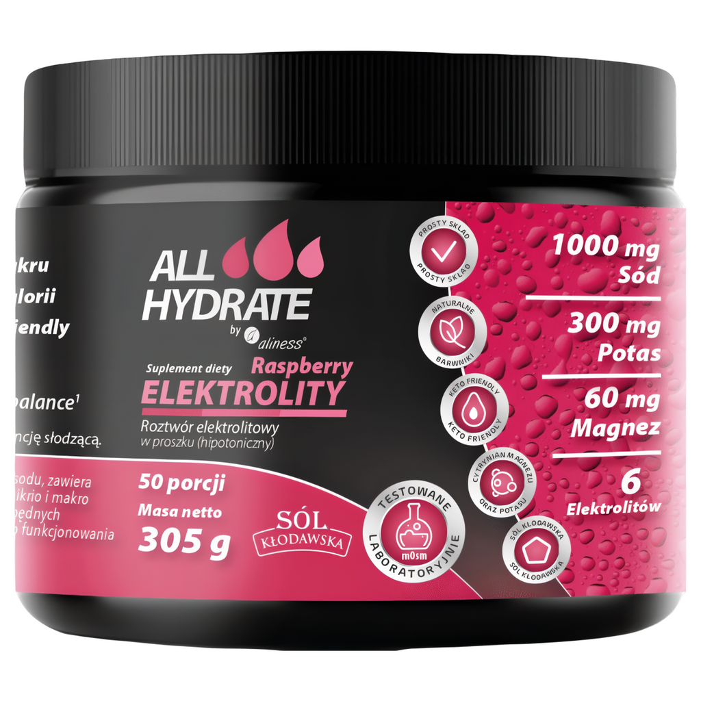 ALLHydrate Aliness -  Elektrolity Raspberry -  305g o smaku malinowym