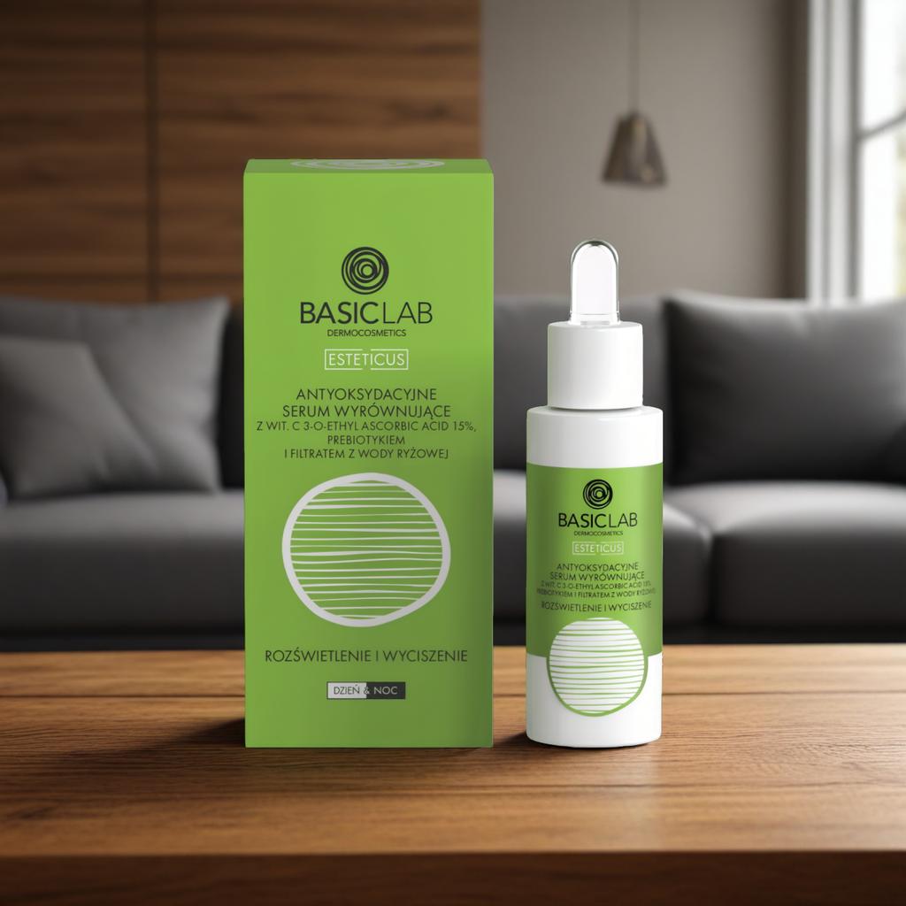 Antyoksydacyjne serum wyrównujące z wit. C 15% BASICLAB - Rozświetlenie i Wyciszenie - 30 ml