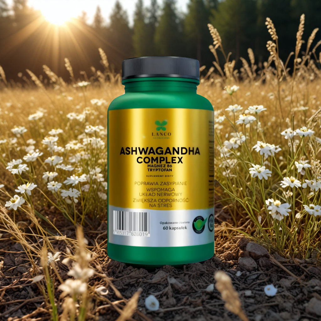 ASHWAGANDHA COMPLEX  Lanco - Wzmocniona o Magnez, B6 i Tryptofan - 60 kapsułek