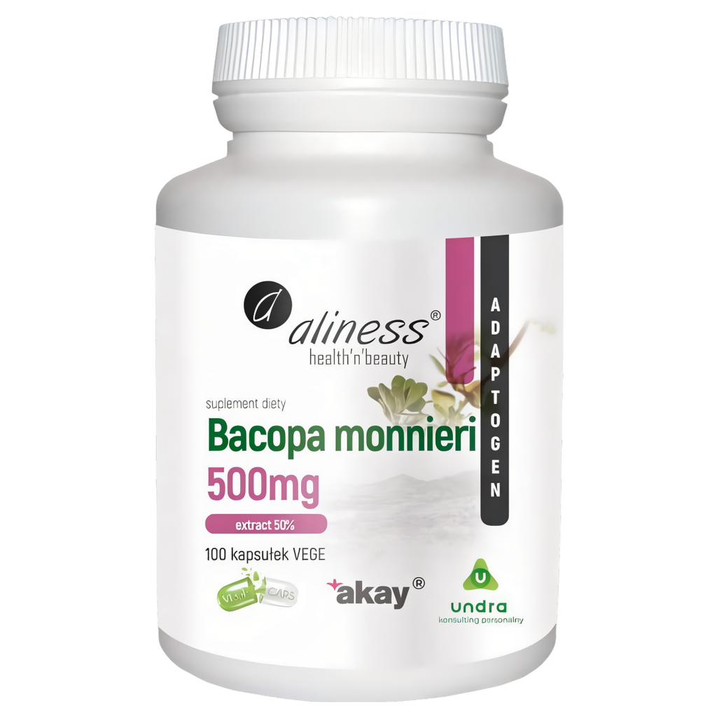 Bacopa monnieri extract 50%, 500 mg Aliness - Poprawia pamięć - 100 kapsułek