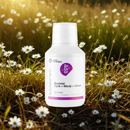 Biochelat Zn-Cu-Cr Uzupełnia niedobory cynku, miedzi i chromu Invex Remedies – 150 ml