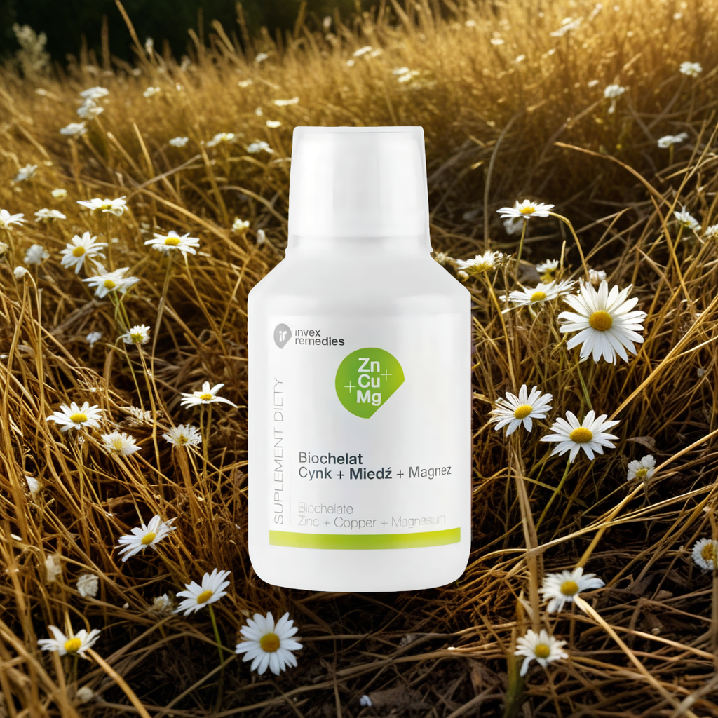 Biochelat Zn-Cu-Mg Uzupełnia niedobory cynku, miedzi i magnezu Invex Remedies - 150 ml