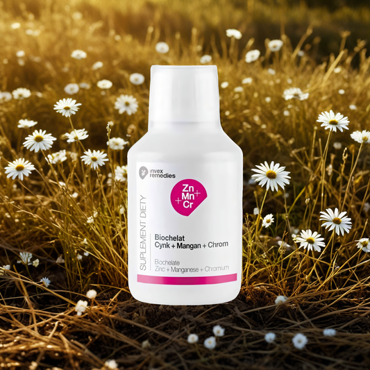 Biochelat Zn-Mn-Cr Uzupełnia niedobory cynku, manganu i chromu Invex Remedies - 150 ml