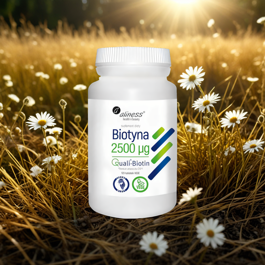 Biotyna QualiBiotin® 2500 mcg Aliness - Piękne włosy, skóra i paznokcie - 120 tabletek