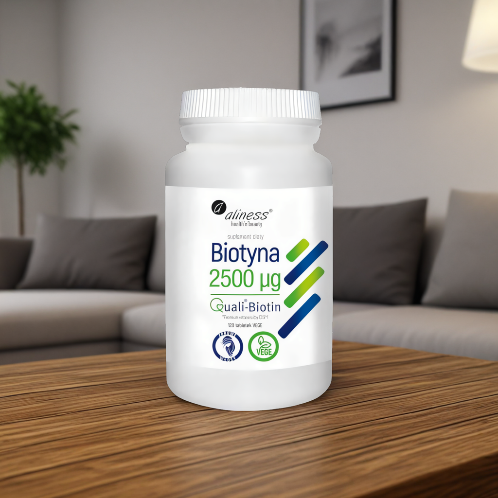 Biotyna QualiBiotin® 2500 mcg Aliness - Piękne włosy, skóra i paznokcie - 120 tabletek