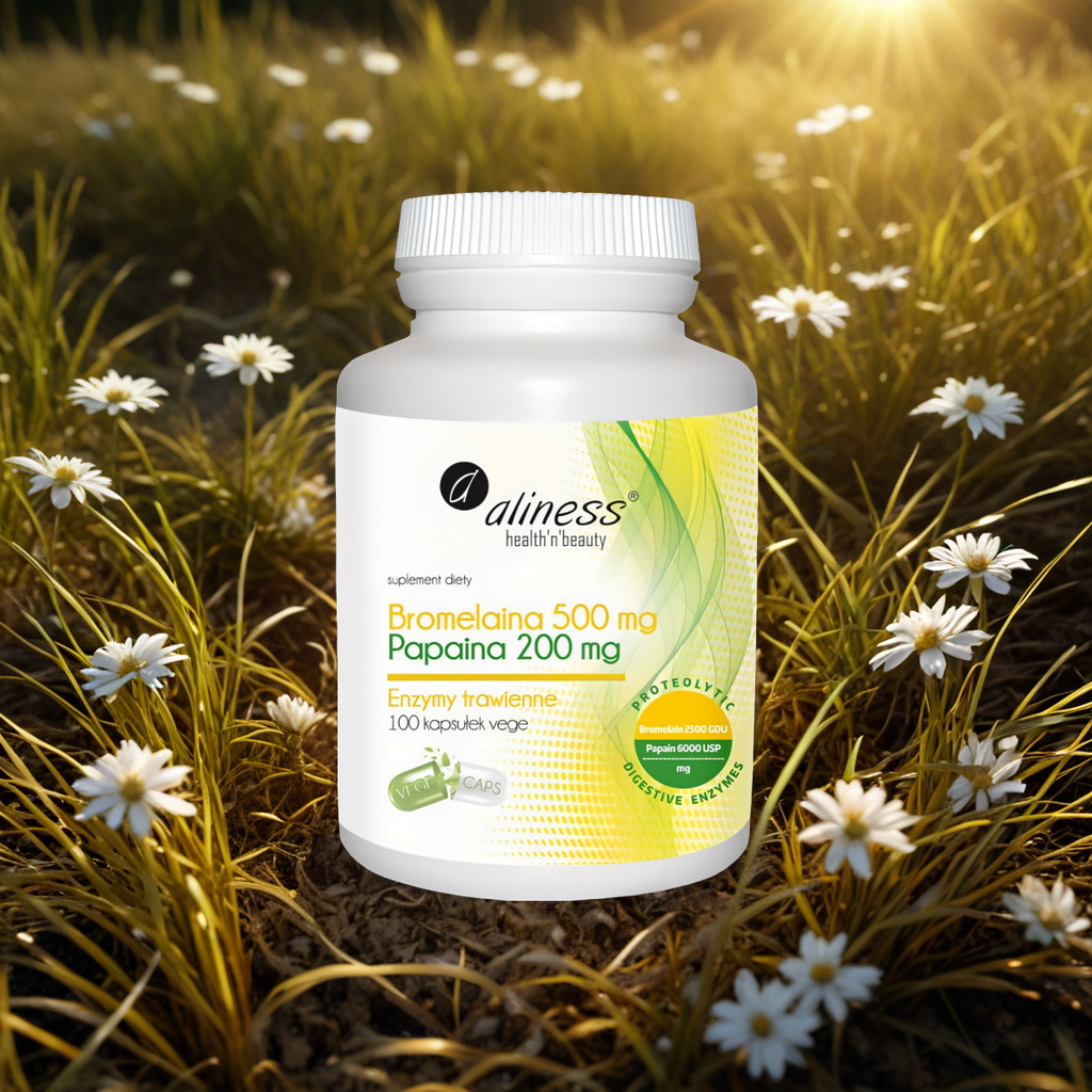Bromelaina 500 mg Papaina 200 mg Aliness - Enzymy trawienne - 100 kapsułek
