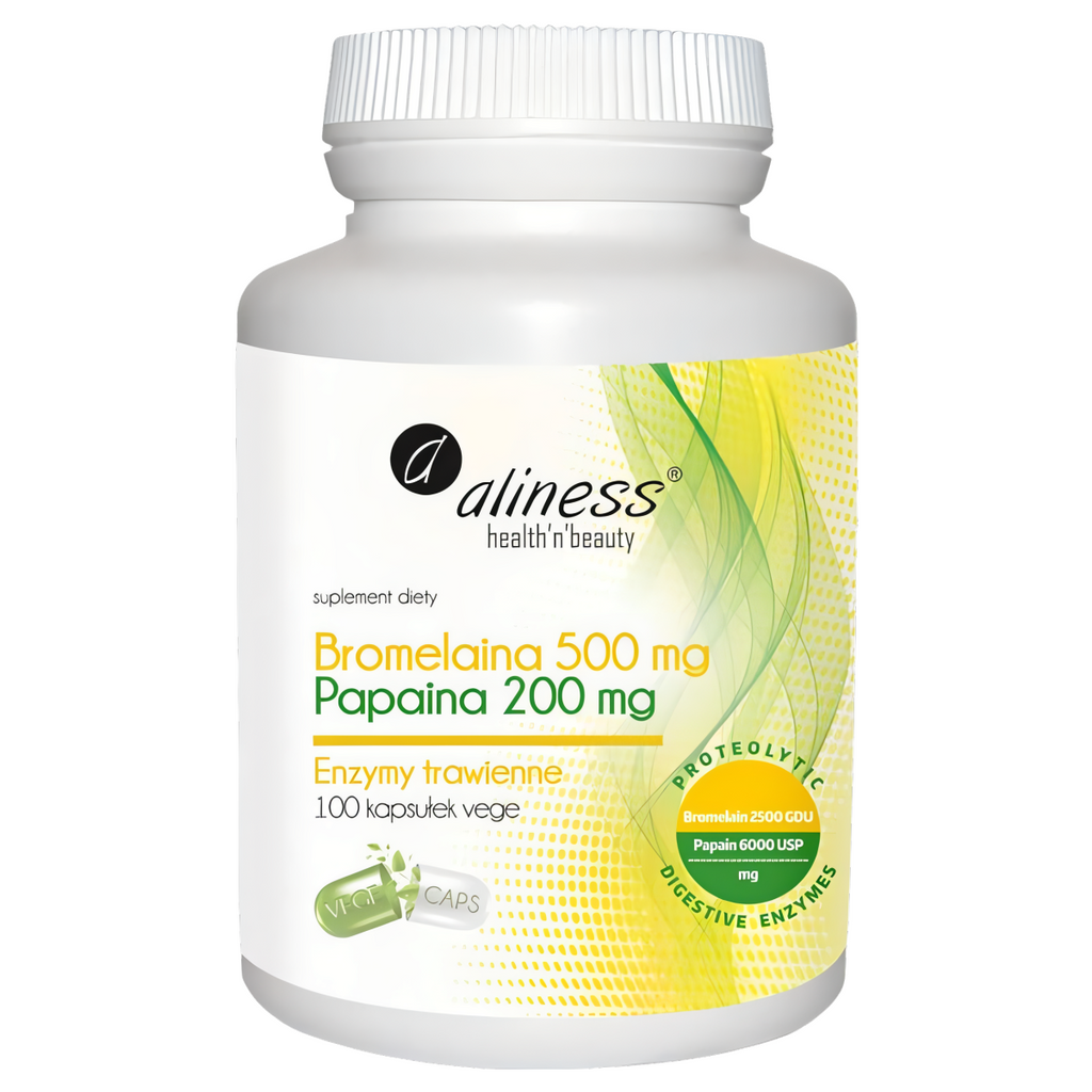 Bromelaina 500 mg Papaina 200 mg Aliness - Enzymy trawienne - 100 kapsułek