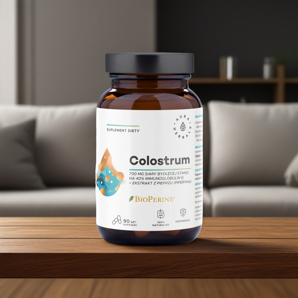 Colostrum 700 mg + BioPerine Aura Herbals - Wspomaga trawienie i wchłanianie składników odżywczych - 90 kapsułek