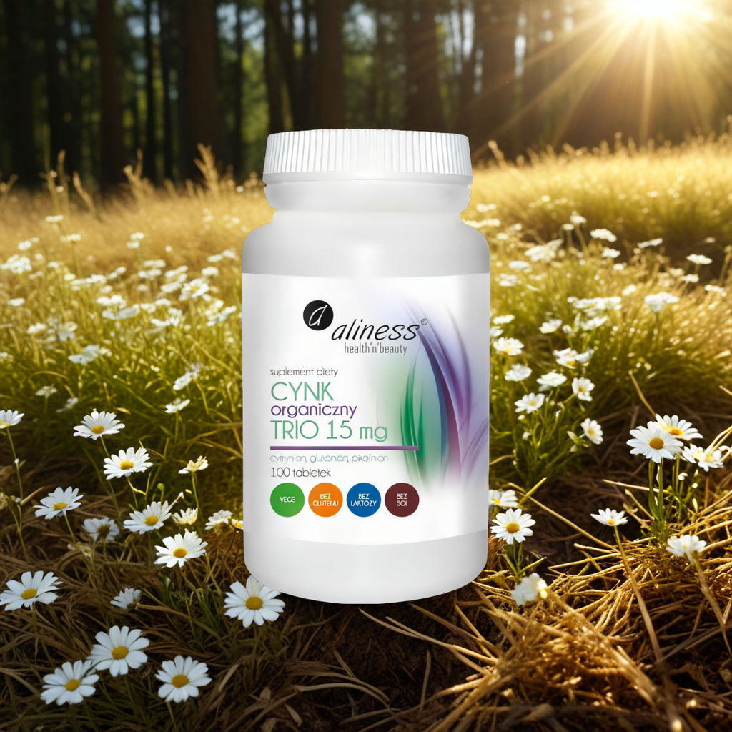 Cynk Organiczny TRIO 15 mg Aliness - Cytrynian, glukonian, pikolinian - 100 tabletek