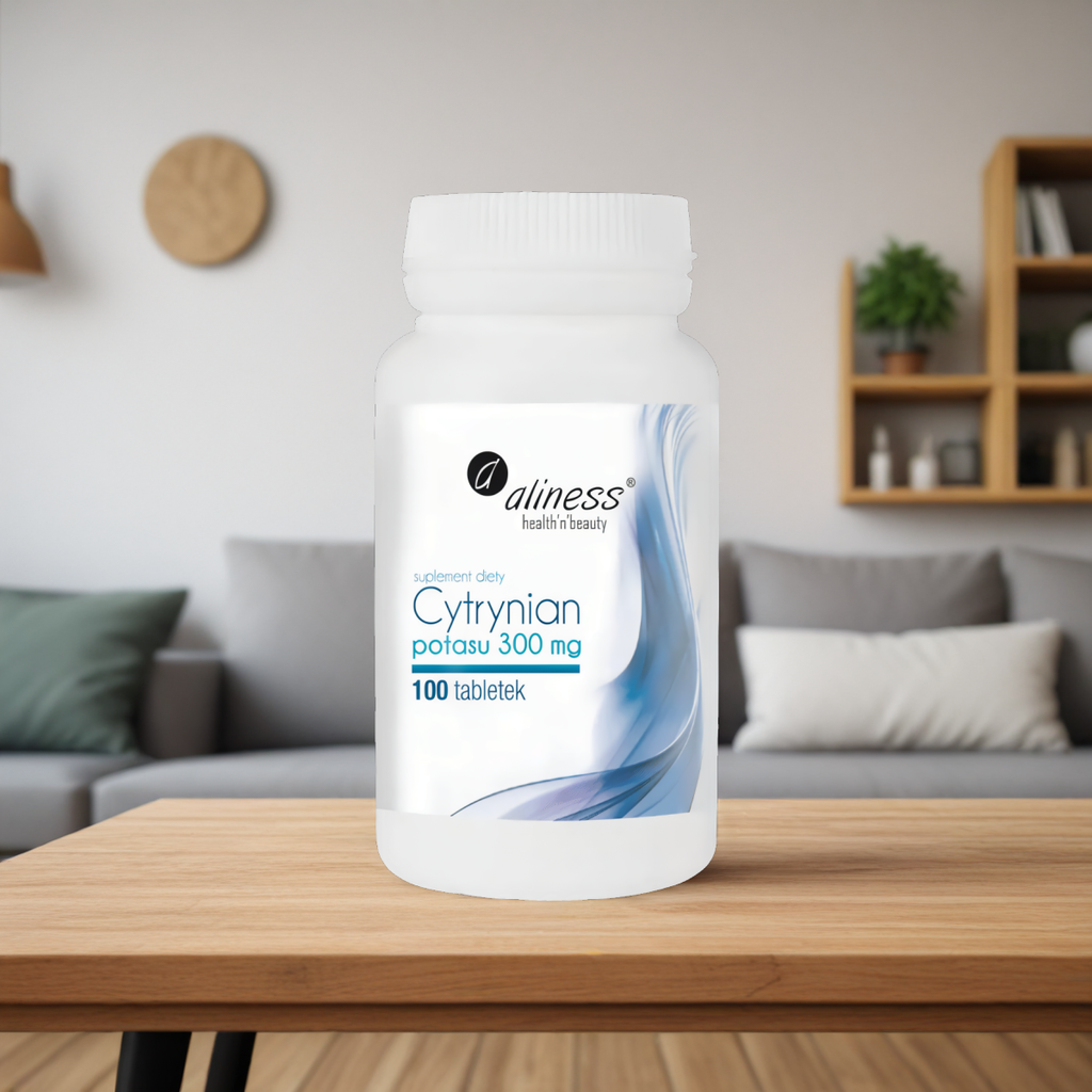 Cytrynian Potasu 300 mg Aliness - Wysoka dawka potasu - 100 tabletek Vege